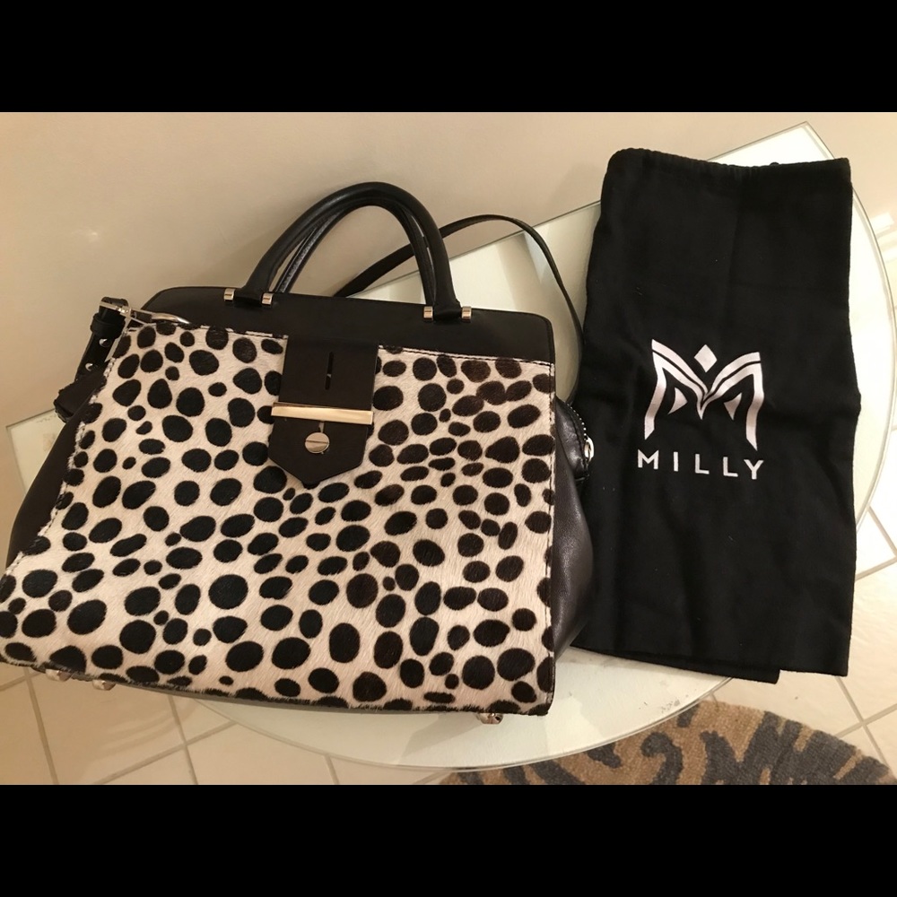 Milly Black and White Leather and Cowhide Purse